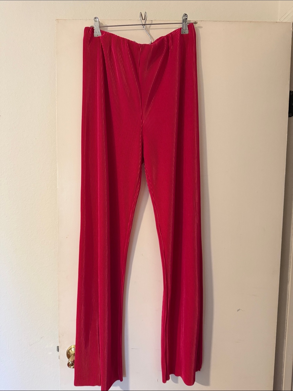 Wayf Bright Pink Ribbed Wide-Leg Pants